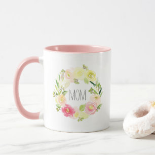 Mug Le jour de mère floral de l'aquarelle rose et