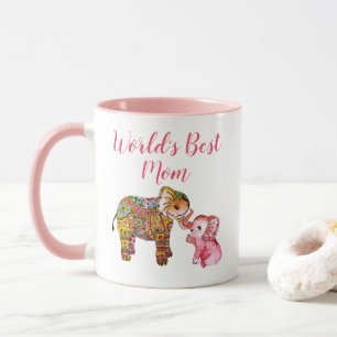 Mug Le jour de mère rose mignon d'éléphant d'aquarelle
