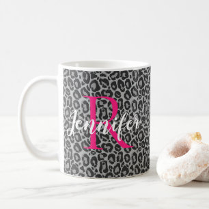 Mug Le léopard personnalise le monogramme et le nom d