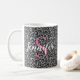 Mug Le léopard personnalise le monogramme rose et son