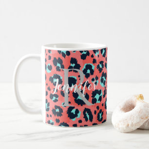 Mug Le léopard rose personnalise le monogramme et le n