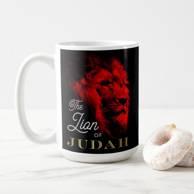 Mug Le Lion de Juda Black Red Gold Christian (Avec donut)