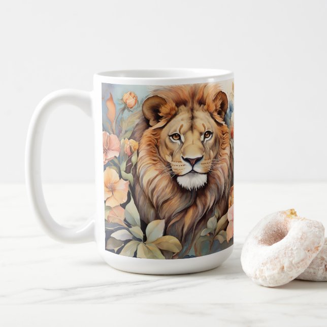Mug Le Lion Regal Au Milieu De Flores Faune Exotique (Avec donut)