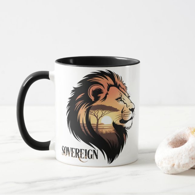 Mug Le Lion Souverain Coucher de soleil de la savane (Avec donut)