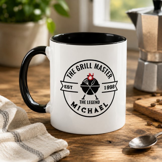 Mug Le Maître du Grill Année de Création Nom Flamme (master of the grill kitchen dining for him grandfather bbq dad chef cooking cook foodie grilling)