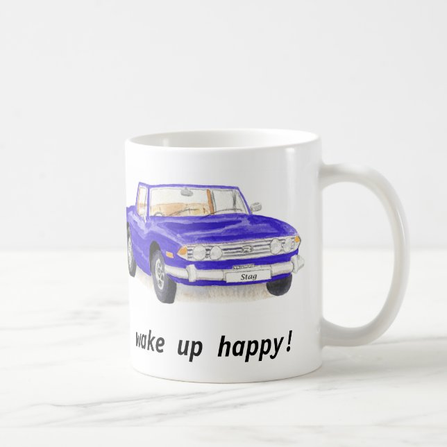 Mug Le mâle de Triumph, voiture bleue classique (Droite)