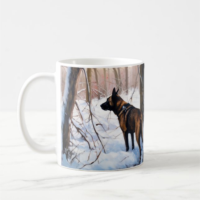 Mug Le Malinois Belge Laisser Neige Noël (Gauche)