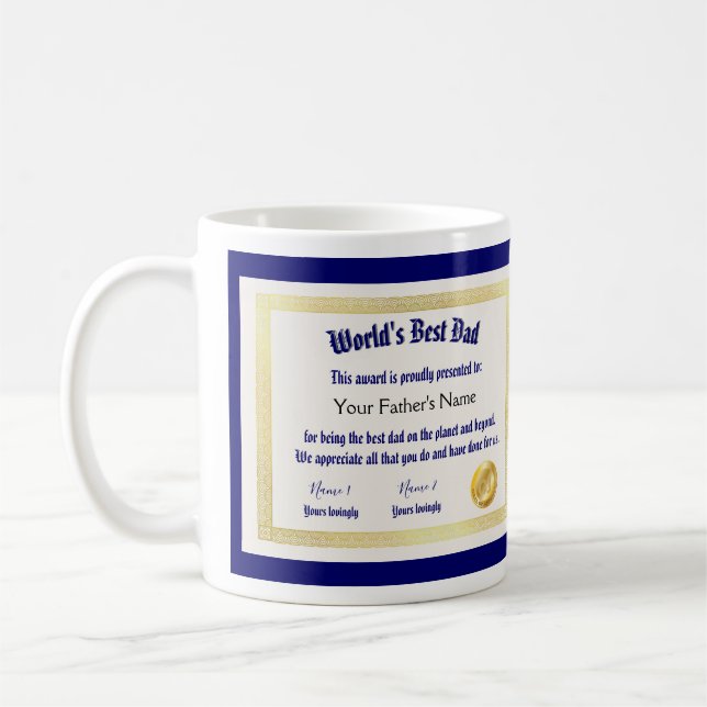 Mug Le meilleur certificat papa du monde Funny moderne (Gauche)