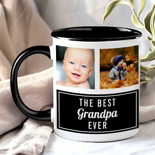 Mug Le meilleur grand-père jamais photo collage noir (Créateur téléchargé)