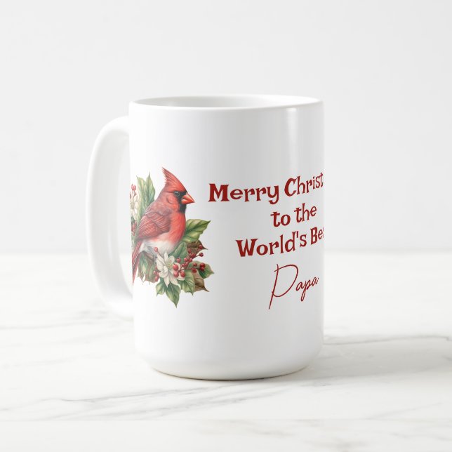 Mug Le meilleur papa du monde Cardinal rouge Noël (Devant gauche)