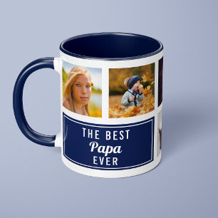 Mug Le meilleur Papa Ever Navy Blue Collage Photo pers