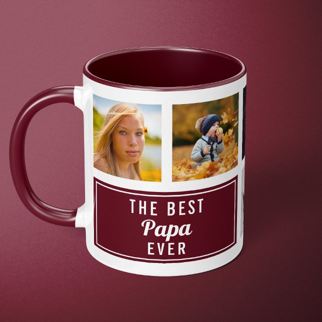 Mug Le meilleur papa Jamais Bourgogne Collage Photo pe (Créateur téléchargé)
