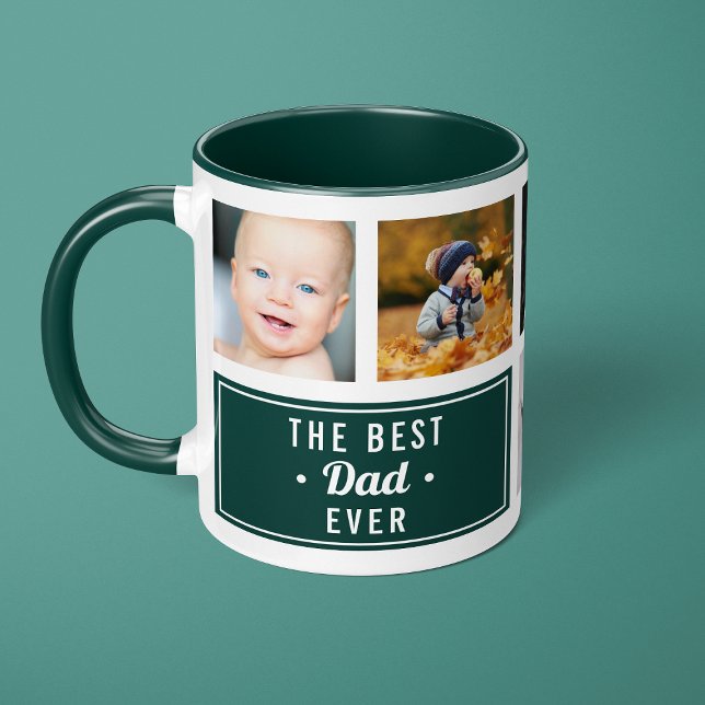 Mug Le meilleur papa jamais Green Custom Photo Collage (Créateur téléchargé)