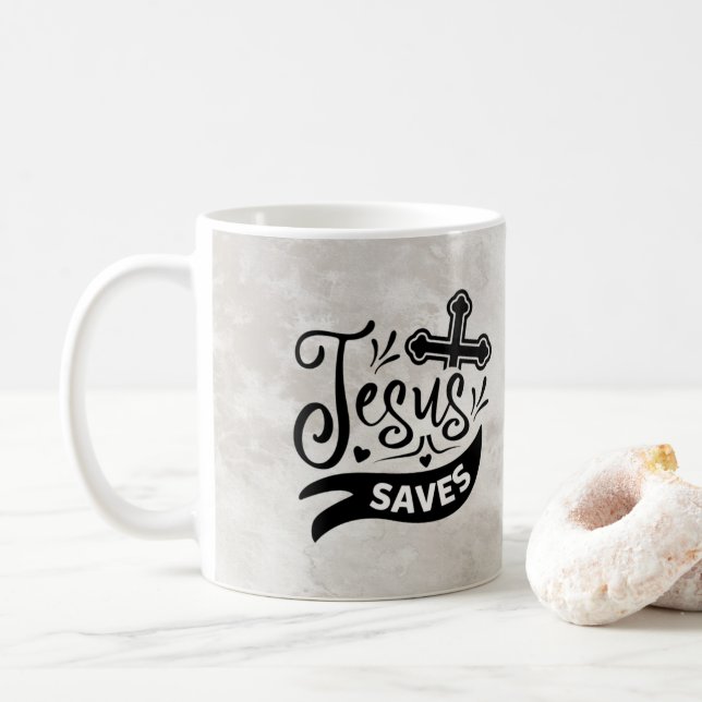 Mug Le mignon Jésus Sauve le design chrétien marbré (Avec donut)