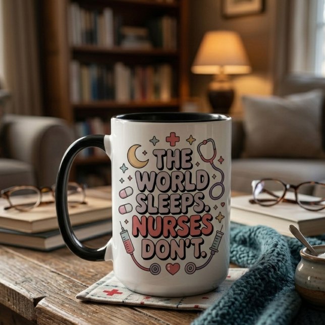Mug Le monde dort, l'infirmière ne rit pas, le cadeau  (Créateur téléchargé)