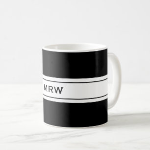 Mug Le monogramme fait sur commande blanc noir simple