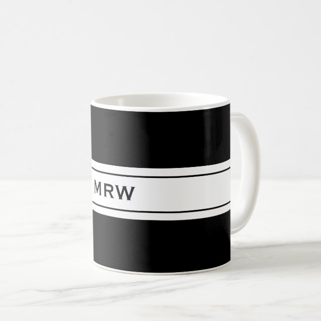 Mug Le monogramme fait sur commande blanc noir simple (Devant droit)