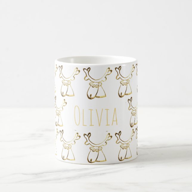 Mug Le motif mignon drôle de renne ajoutent le nom ou (Centre)