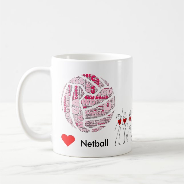 Mug Le net-ball d'amour place le nuage de mot (Gauche)