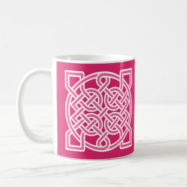 Mug Le noeud de marin celtique, Fuchsia rose et blanc (Gauche)