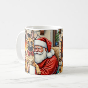 Mug Le Père Noël tenant l'art de Noël du Malinois belg