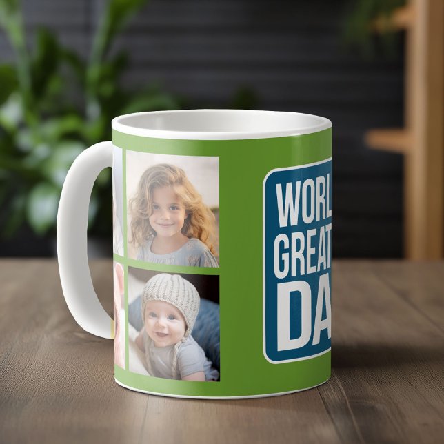 Mug Le plus grand papa du monde - bleu marine et vert  (Custom Photo Mug)