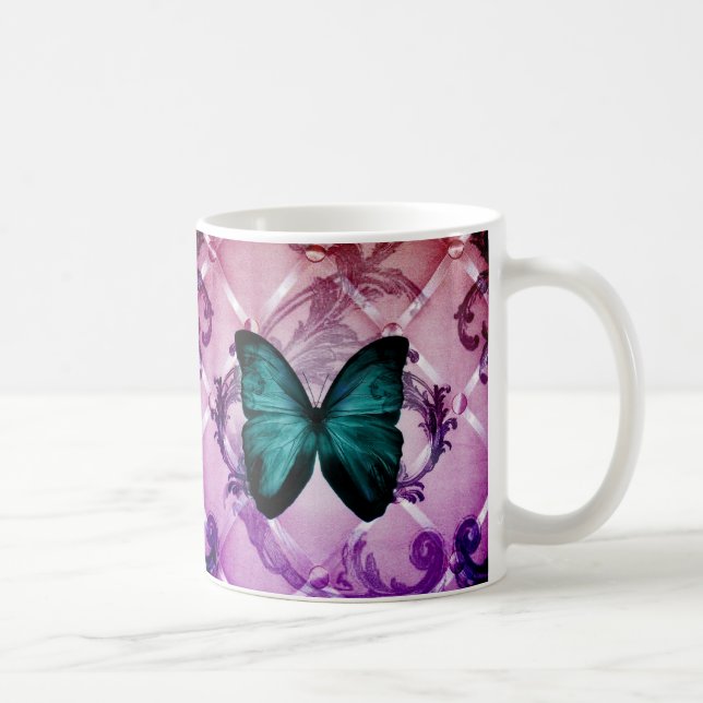 Mug Le pourpre magenta tourbillonne papillon turquoise (Droite)