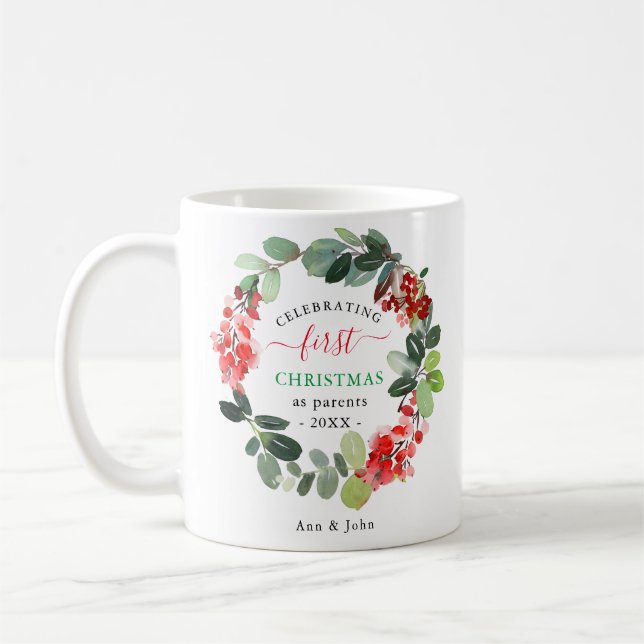 Mug Le premier Noël des fêtes des parents La tradition (Gauche)