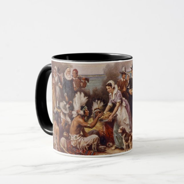Mug Le premier thanksgiving 1621 % pipe% c.1932 (Devant gauche)