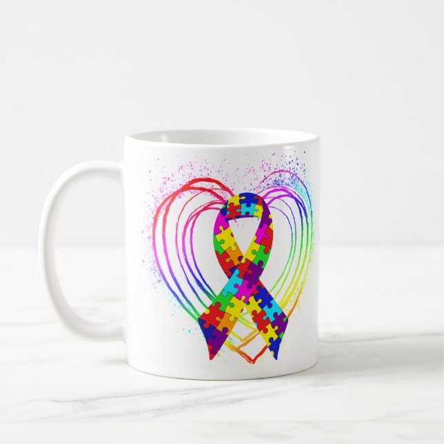 Mug Le Ruban sur le coeur de l'autisme (Gauche)