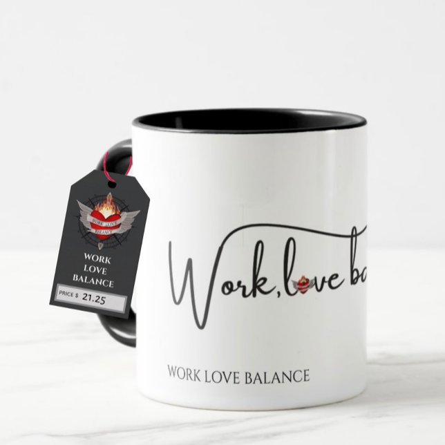 Mug Le script WORK LOVE BALANCE avec mini cœur boussol (Créateur téléchargé)
