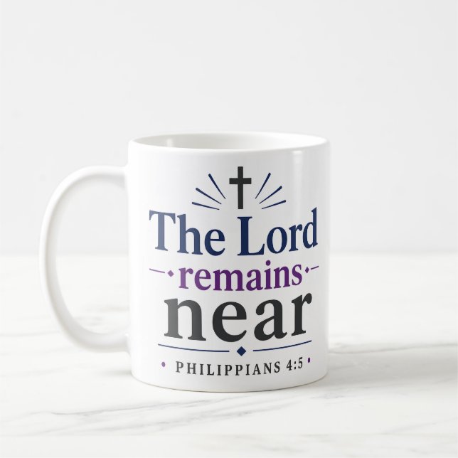 Mug Le Seigneur Reste Près Texte Élégant Basé sur la F (Gauche)