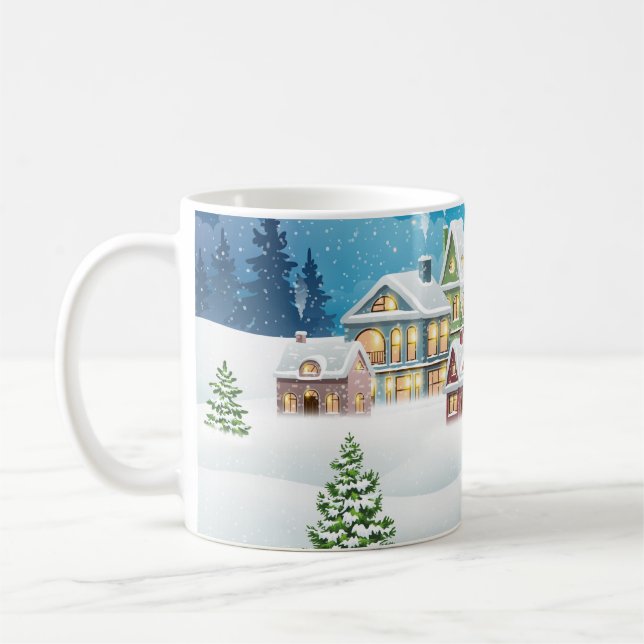 Mug Le soir paysage de village d'hiver avec neige (Gauche)