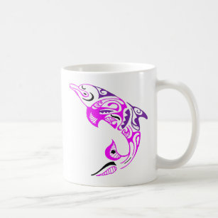Mug Le tatouage de dauphin tribal noir violet et rose