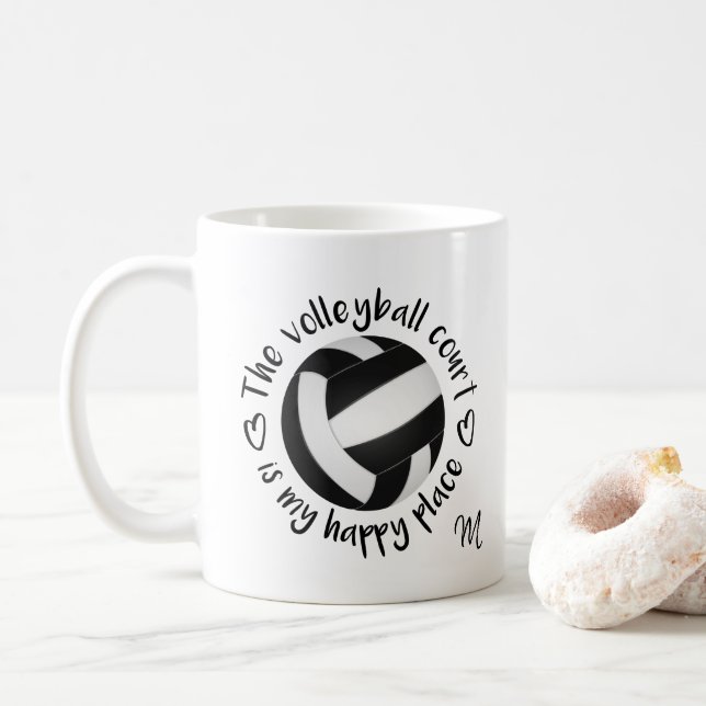 Mug le terrain de volley-ball noir blanc est mon endro (Avec donut)