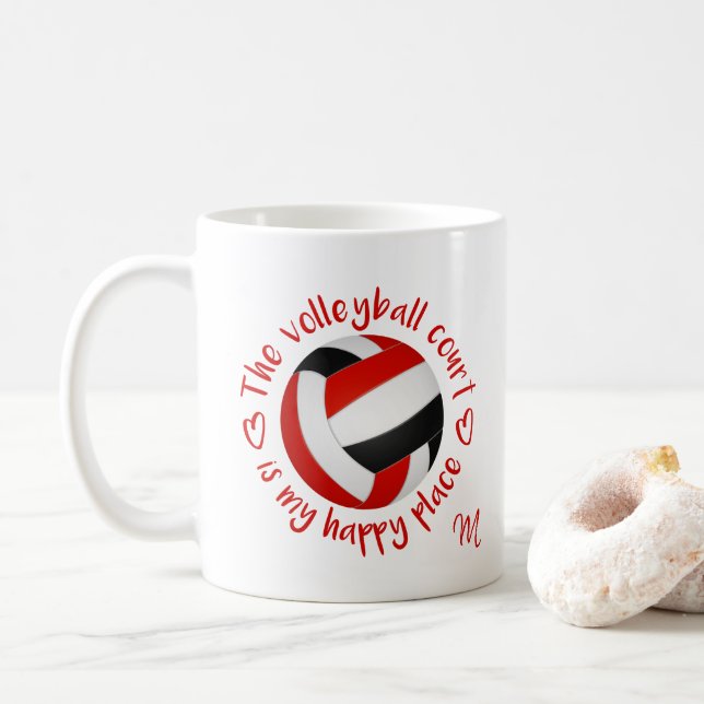 Mug le terrain de volley-ball rouge noir est mon endro (Avec donut)