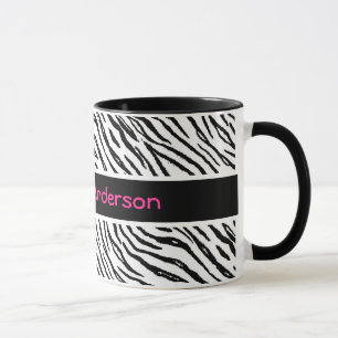 Mug Le tigre noir et blanc à la mode barre le nom ros