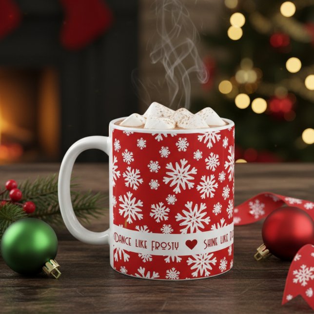 Mug Le Véritable Esprit de Noël Flocon de neige rouge  (The True Spirit of Christmas Red & White Snowflake Coffee Mug)