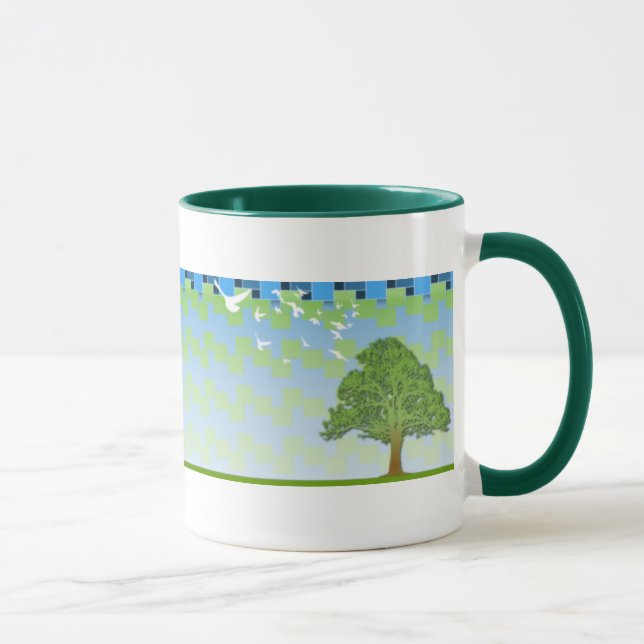 Mug le vert d'arbre de ressort ajuste l'arrière - plan (Droite)