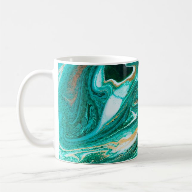 Mug Le vert et l'or ondule d'agate arrière - plan. Or  (Gauche)