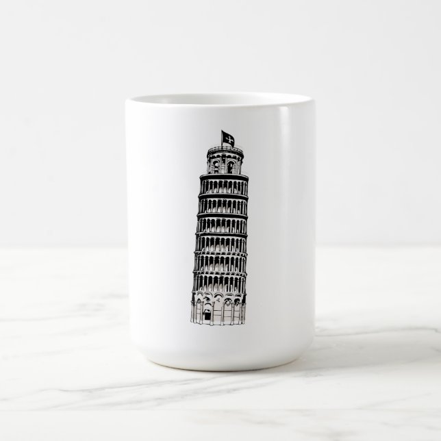 Mug Leaning Tower of Pisa Line Art Illustration (Centre)