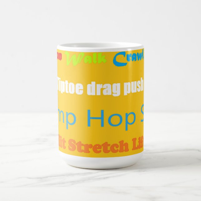 Mug Leap Hop Skip Lean Text Design couleurs mélangées (Centre)