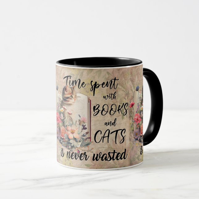 Mug Lecture de livres avec des chats mignons : Amoureu (Devant droit)