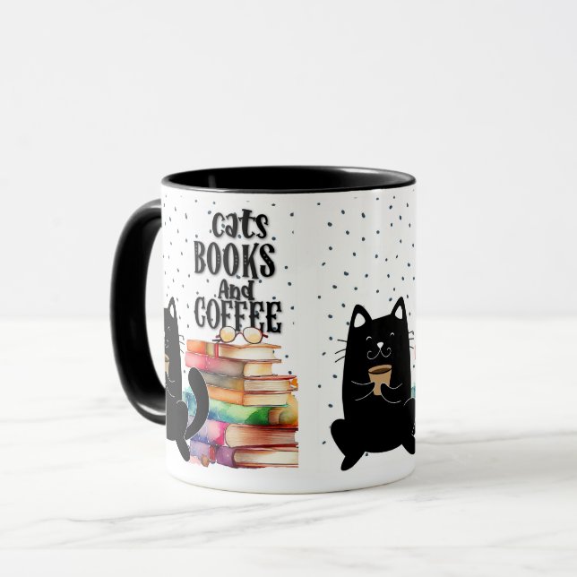 Mug Lecture de livres avec jolie Chat Noir : Livre Lov (Devant gauche)