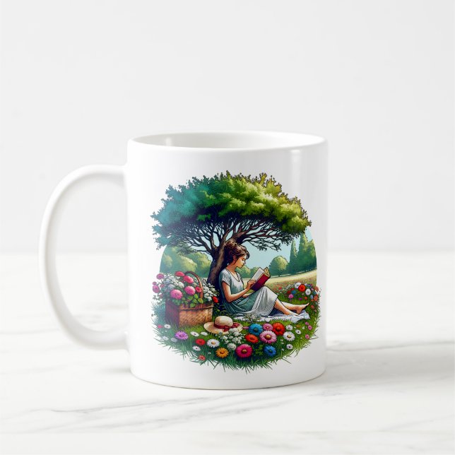 Mug Lecture d'un livre sous un arbre lors d'une journé (Gauche)
