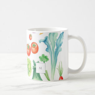 Mug Légumes à l'aquarelle motif de légumes monogrammé