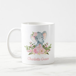 Mug L'éléphant Girly rougissent aquarelle rose flora