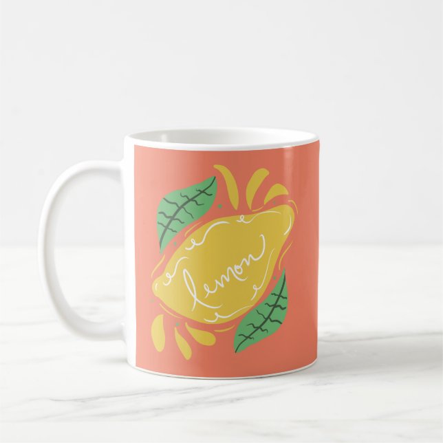 Mug Lemon Lettrage Dessiné à la Main Citron Jaune Vert (Gauche)