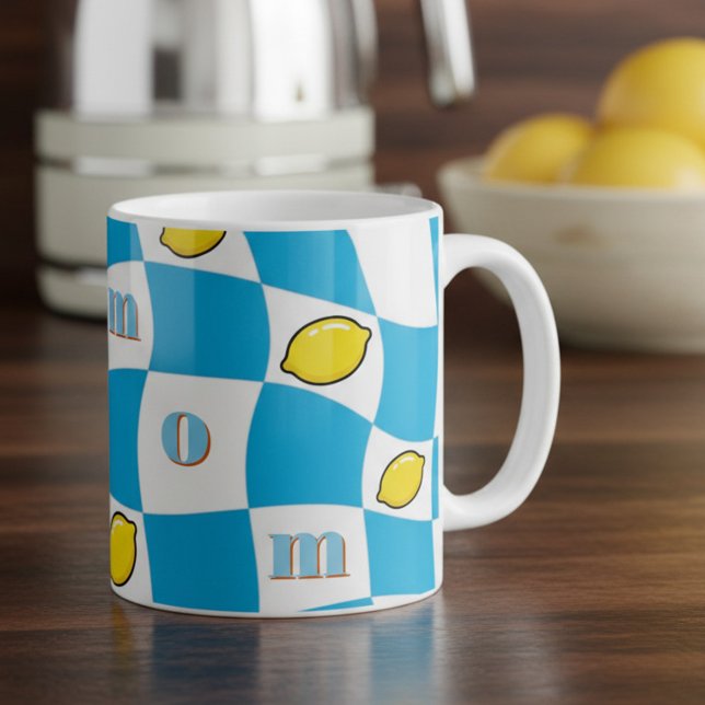 Mug Lemons Groovy Cuisine Damier Kitsch Maman (Groovy Mom Mug with checkerboard and lemons by Darling & May)