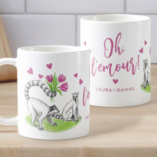 Mug Lemur et Tulipes Amour romantique Amour amusant Je